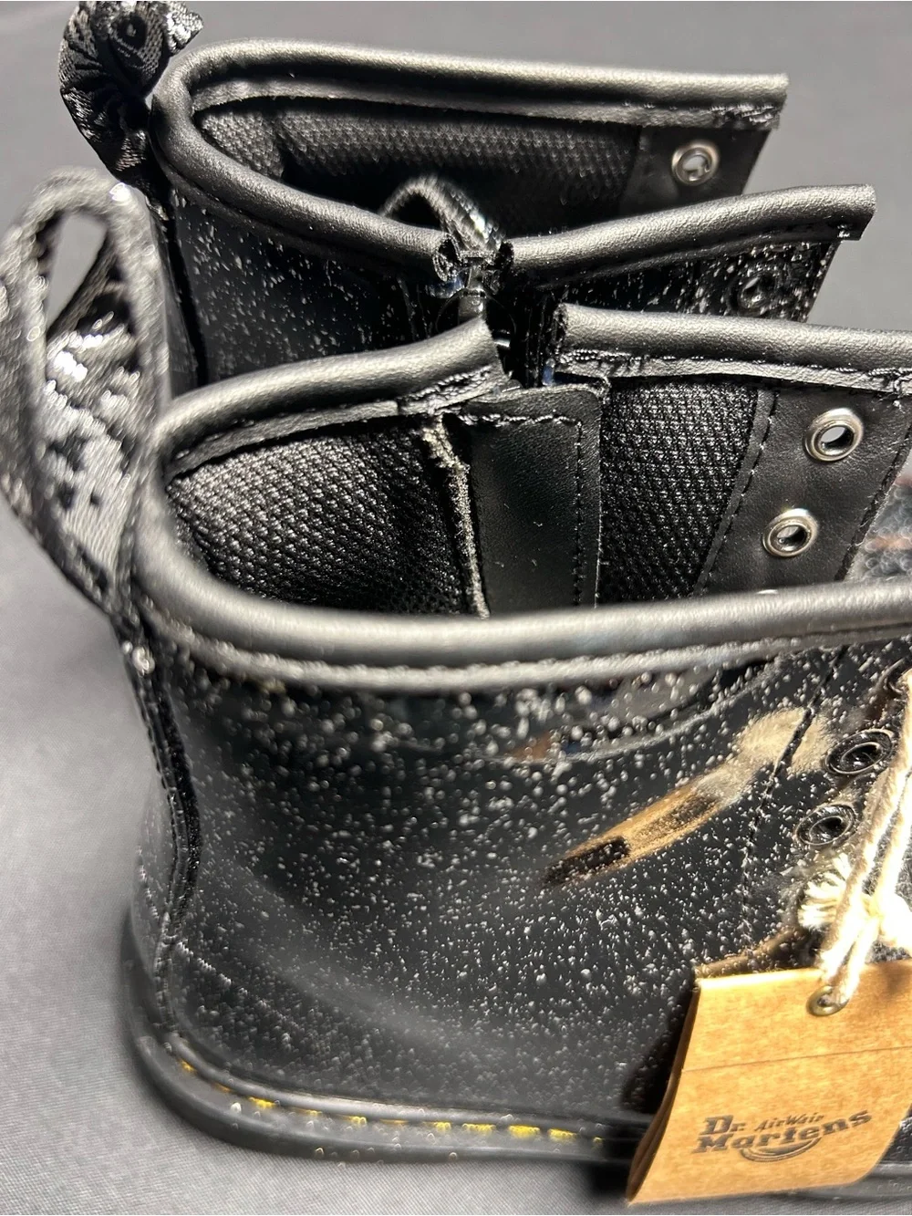Dr. Martens Junior Youth 1460 Lace-Up Zip Combat Boots black cosmic glitter Sz 5